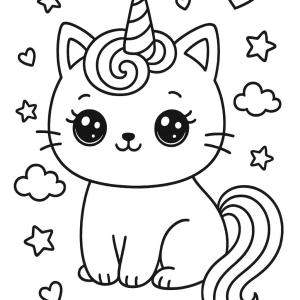 kolorowanka kot kawaii jednorożec