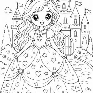 coloriage princesse kawaii robe de bal