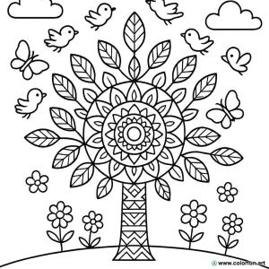 kolorowanka drzewo mandala