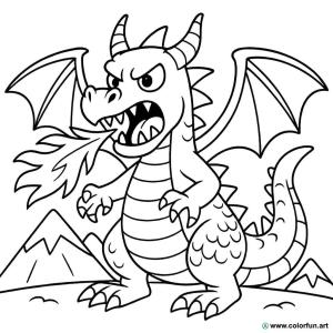 dibujo para colorear dragón enojado