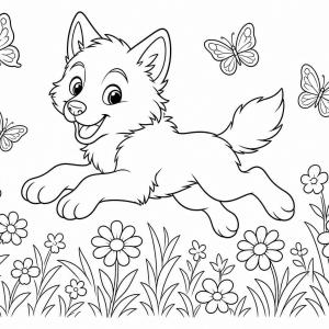 coloriage louveteau en action