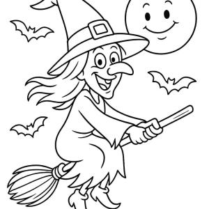 kolorowanka rysunek halloween latająca czarownica