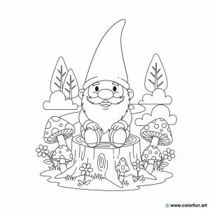 disegno da colorare gnomo nel bosco