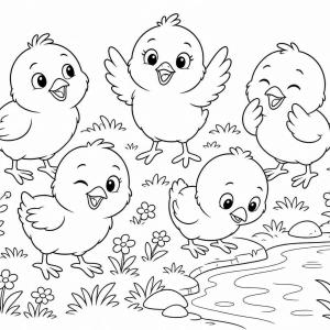 disegno da colorare pulcini in gruppo