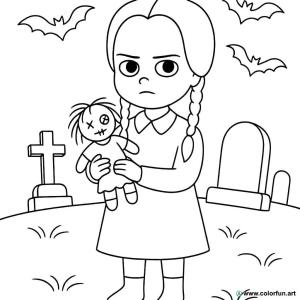 dibujo para colorear miércoles familia Addams aventuras