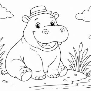 dibujo para colorear hipopótamo para niños