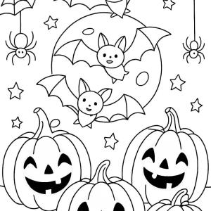 kolorowanka halloween nietoperze i pająki