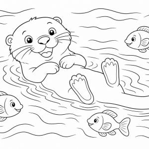 coloriage loutre et enfants
