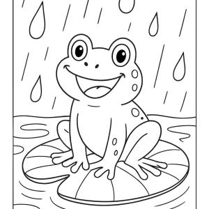 kolorowanka żaba w deszczu