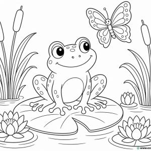 dibujo para colorear rana y mariposa