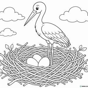 dibujo para colorear cigüeña y nido