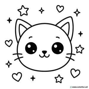 Kawaii cat head coloring page