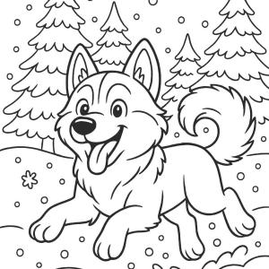 kolorowanka husky na śniegu