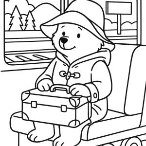 Paddington coloring page on a train