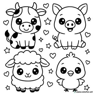 kolorowanka emoji kawaii zwierzęta z farmy