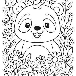 kolorowanka panda jednorożec i kwiaty