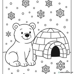 kolorowanka niedźwiedź polarny z igloo