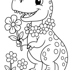kolorowanka tyranozaur z kwiatami
