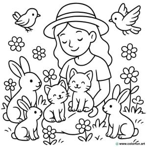 coloring page mom and animals