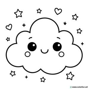 kolorowanka kawaii chmura