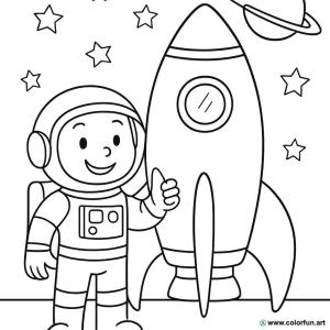 kolorowanka astronauta z rakietą