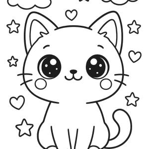 kolorowanka kot kawaii pastel