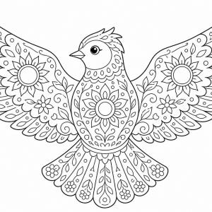 dibujo para colorear pájaro mandala verano