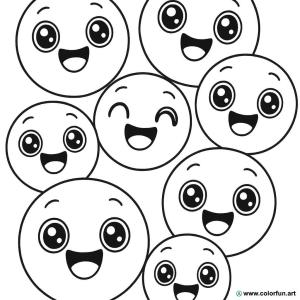 kolorowanka emoji kawaii twarze szczęśliwe