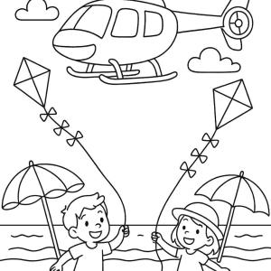 kolorowanka helikopter na plaży