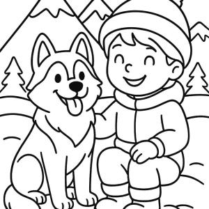 kolorowanka husky i jego właściciel