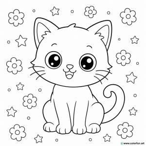 kolorowanka kot kawaii dla dzieci