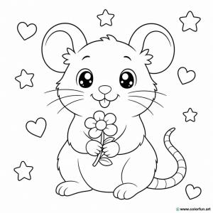 dibujo para colorear rata kawaii