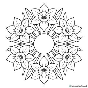 kolorowanka żonkil mandala prosta