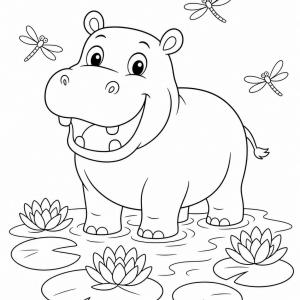 dibujo para colorear hipopótamo feliz