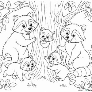 dibujo para colorear familia de mapaches