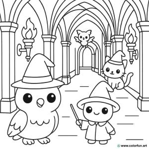 kolorowanka harry potter kawaii korytarze hogwartu