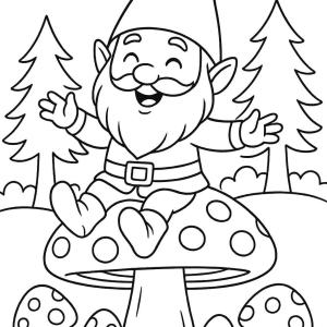 disegno da colorare gnomo con funghi
