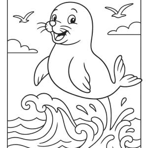 seal coloring page at sea