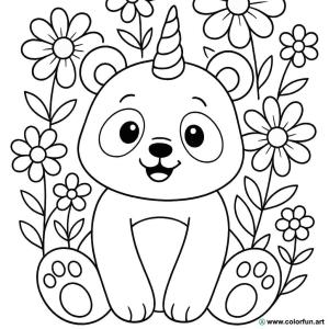 kolorowanka panda jednorożec w kwiatach
