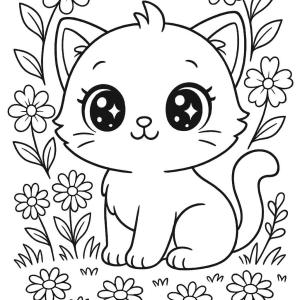kolorowanka zwierząt kawaii z kwiatami
