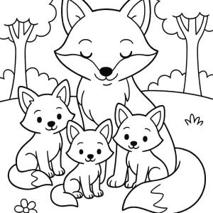 coloring page mother fox