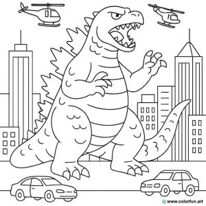 kolorowanka godzilla w trakcie bitwy