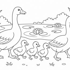 kleurplaat gans familie