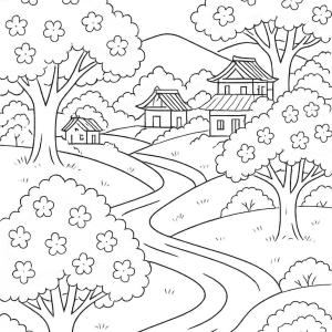 Ausmalbild Manga von Landschaften