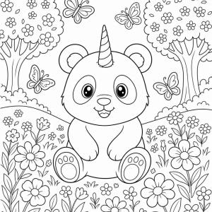coloriage panda licorne printemps