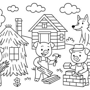 creative three little pigs coloring page