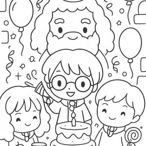 kolorowanka harry potter kawaii hogwart w świętowaniu
