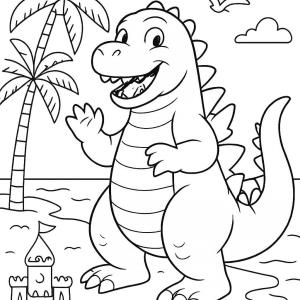 kolorowanka godzilla na plaży
