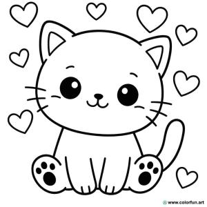 kolorowanka kot kawaii serce
