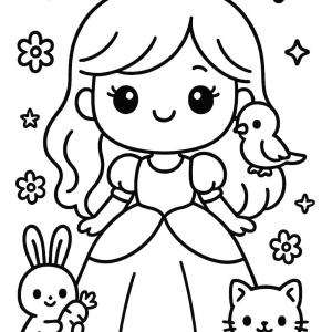 kolorowanka księżniczka kawaii zwierzęta